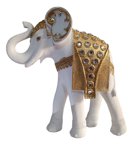 Adorno Figura Decorativa Elefante Alargado Blanc Dorad, 19cm