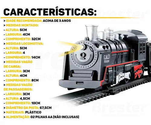 Trem Trenzinho Locomotiva De Brinquedo Com Pista Presente