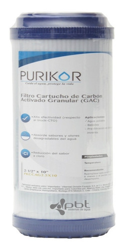 Filtro Cartucho Carbón Activado Granular 4.5x10 Purikor Bb
