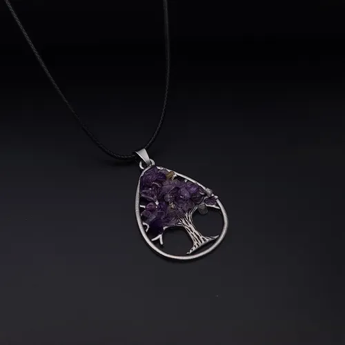 Collar Arbol Gota Cuarzo Natural Energetico + Estuche