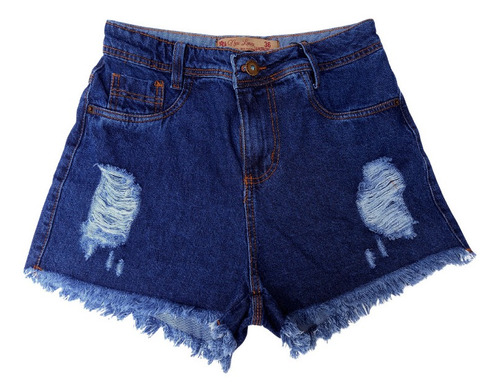 Imagem 1 de 1 de Short Jeans Feminino Desfiado Destroyed 100%
