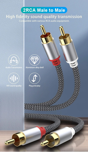 Cable Audio Rca Cobre Alta Calidad 2 Rca A 2 Rca 1m