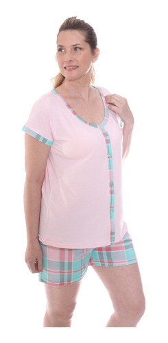 Imagen 5 de 9 de Pijama De Verano Manga Corta Mujer Abotonado Art 824