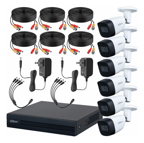 Dahua Kit de Video Vigilancia 6 Cámaras Metalicas de 2 Mp con Microfono Integrado + Accesorios Cámaras de Seguridad  con Busqueda Inteligente de Alta Resolución