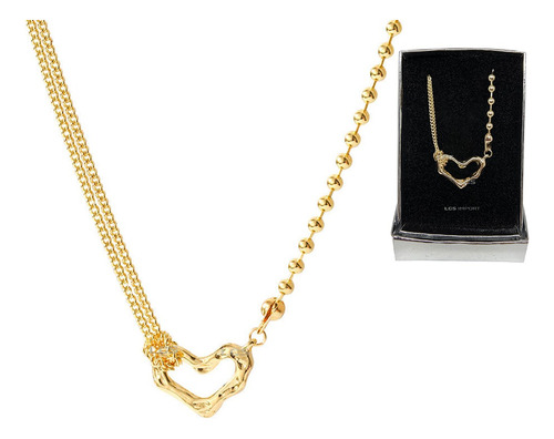 Collar Corazón Rústico Baño Oro 18k Con Estuche Regalo