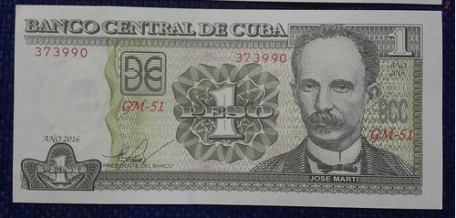 Billete De Un Peso De C.u.b.a Año 2016, Estado Unc