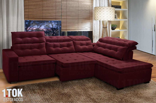 Sofá Retrátil Reclinável Confortable 2.80 X 2.20 1 Tok Cor Vermelho Desenho do tecido Liso