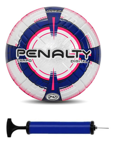 Bola Campo Penalty Digital + Bomba De Ar Cor Branco/rosa/azul