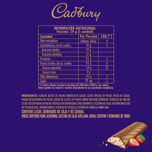 Chocolate Cadbury Yoghurt Frutilla X 162 Gr