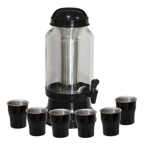 Barrica Suqueira 3,2l Com Copos E Porta Gelo - Preto Fosco