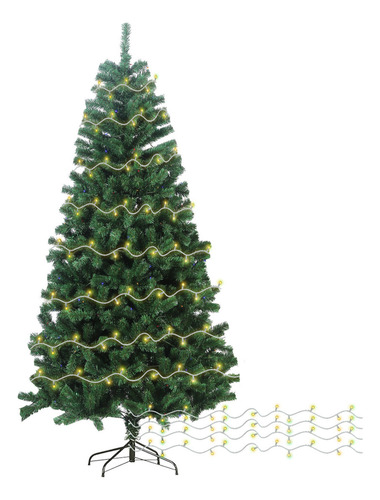 Árbol De Navidad Artificial 1.80 M Verde + Guirnalda De 250 Luces Led 23 M 800 Ramas Soporte De Metal Pino Navideño Frondoso Luces De Navidad Skygreen