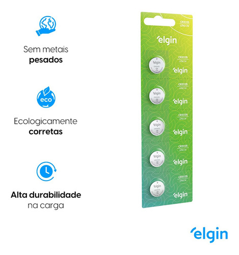 10 Baterias Pilhas Elgin Cr2025 2 Cartelas Tipo Moeda