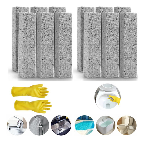 12pcs Limpieza Inodoro De Baño Cepillo Piedra Pómez+guantes