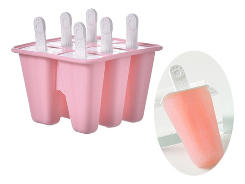 Molde De Silicona Para Hacer Paletas De Hielo, 6 Celdas Rosa