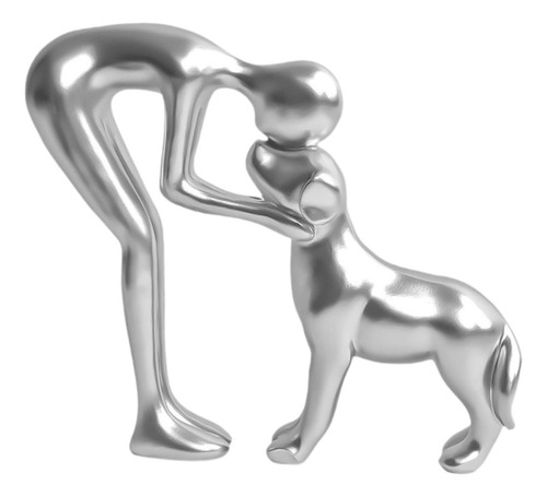 Person Embraces Dog Figurine Keepsake Centerpiece Silver
