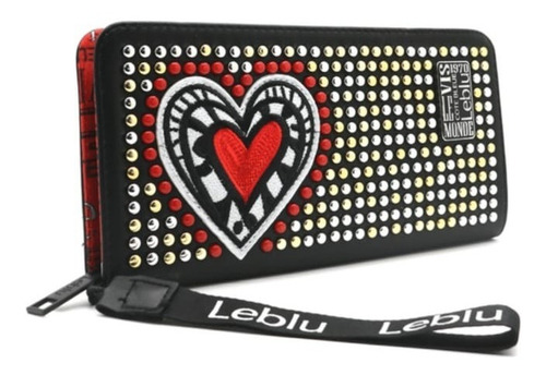 Billetera Fichero Cuero Pu Tipo Charol Con Cierre Leblu B978