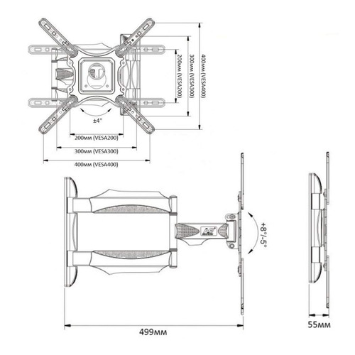 Imagen 4 de 8 de Soporte Tv Led Cinema 55 50 49 43 Gira 180º Largo 50cm Force