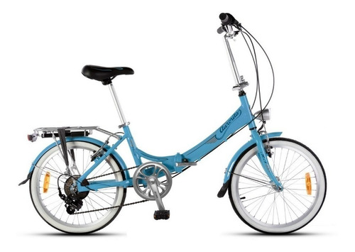 Imagen 1 de 1 de Bicicleta plegable Aurora Folding Aurorita Classic - Retro R20 7v frenos v-brakes cambio Shimano FT30 color celeste con pie de apoyo
