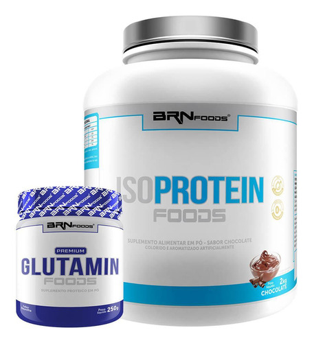 Kit Iso Protein 2kg + Glutamin 250g - Brn Foods Sabor Chocolate