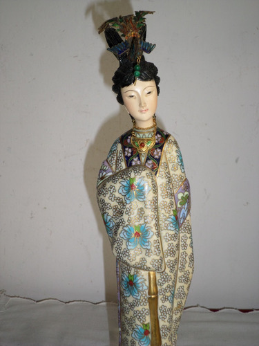 Antigua Figura Geisha Oriental  Esmalte Cloisoné 36 Cm Alto