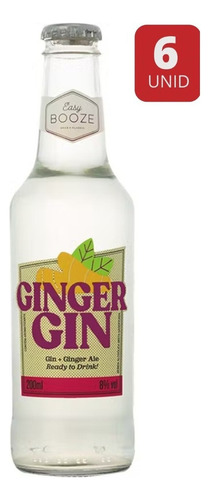 Drink Pronto Gin+ginger Easy Booze 200ml (6 Garrafas) Kit