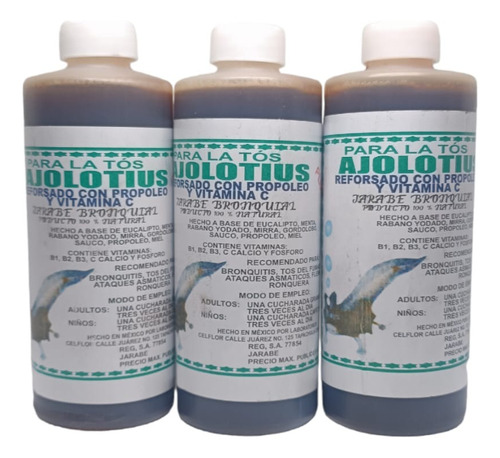 Jarabe Ajolotius Plus Artesanal 240ml (3 Piezas)