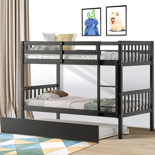 Unovivy Twin Over Twin Litera Bed With Trundle, Litera Twin 