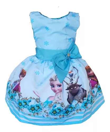 Vestido Frozen Borboletas Flores Elsa Ana Olaf Luxo