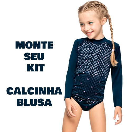 Biquini Infantil Blusa Camiseta Avulso Uv50 Sereia Monte Kit