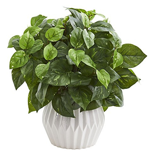 Planta Artificial Pothos Casi Natural En Florero De Cerámica