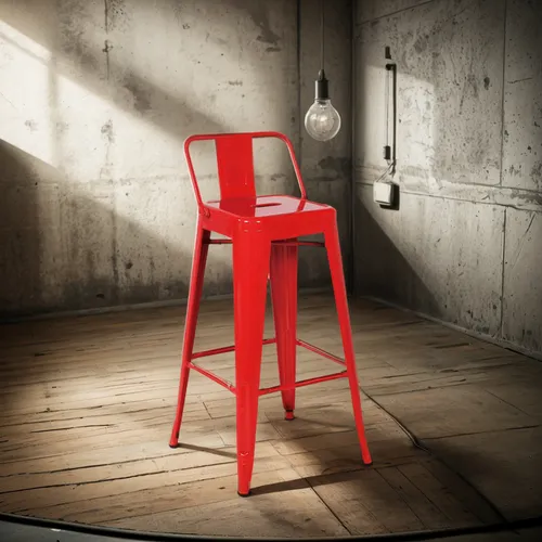 Taburete Tolix En Metal Con Respaldo Color Rojo