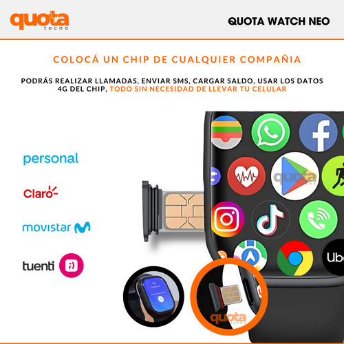 Smartwatch Neo Youtube Wifi Mujer Chip 4g Spotify Whatsapp Negro