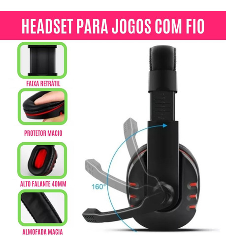 Fone De Ouvido Gamer Led Rgb Usb Microfone Headset Com Fio
