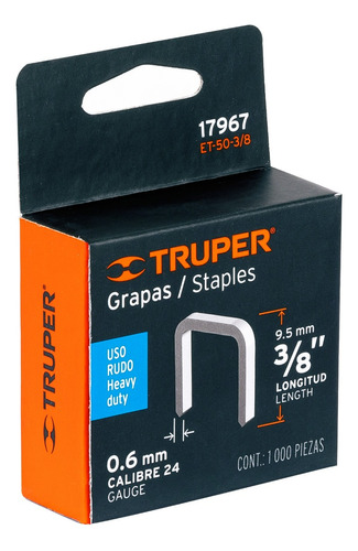 Grapa Truper 3/8 Pulgadas # Et-50-3/8  Caja 1.000 Pzas