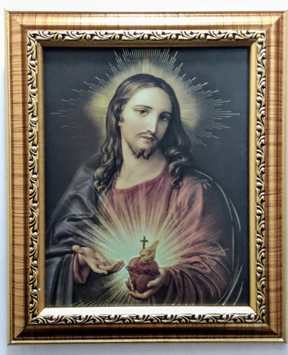 Sagrado Corazón De Jesús Op 3 Enmarcado En Dorado B 30 X  25