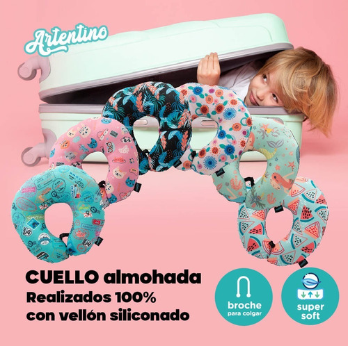 Imagen 3 de 6 de Cuello Viaje Almohada Infantil Hombre Mujer Vellon Silicona