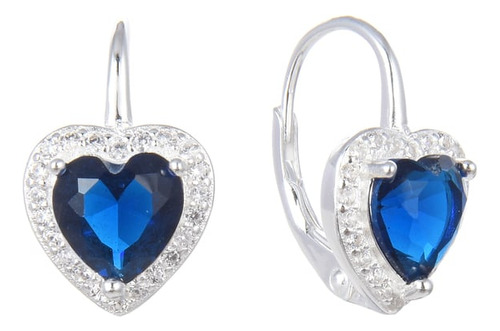 Aros Aritos Argollas Con Corazon Azul Micropiedra Plata 925