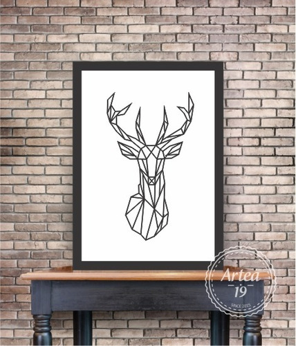 Cuadro Minimalista Geométrico 3d Venado Blanco Y Negro