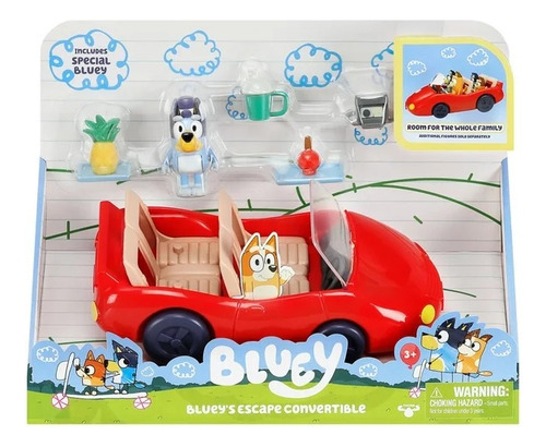Bluey Y Carro Convertible Con Accesorios Color Rojo
