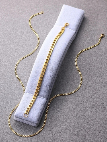 Set De Cadena Y Esclava Cubana Para Hombre, Acero Inoxidable