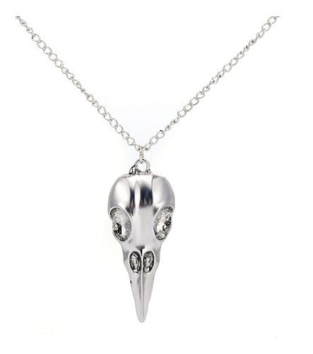 Collar Craneo De Ave Cuervo Plateado 5x2cms Punk Hip Hop