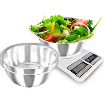 Comprar Balança Digital Eletrônica Portátil Alta Precisão Cozinha Dieta 10kg E Kit 3 Tigelas Aço Inox 900ml