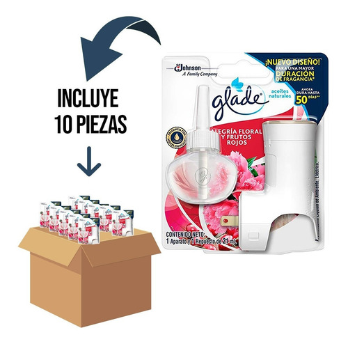 10 Pz Glade Plug Ins Aceites Naturales 21ml Frutos Rojos