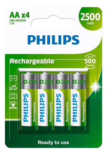 4 Pilhas Recarregaveis Aa Philips