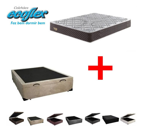 Cama Box Baú + Colchão Molas Ensacadas Ecoflex Casal 138x188 Cor Suede Bege