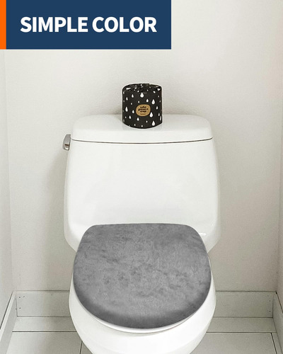 Funda De Asiento De Inodoro Terciopelo Suave Gris Modelo Est Gris