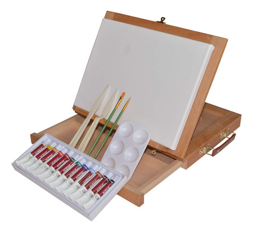 Art Advantage Juego Pintura Acrilica Caballete Madera