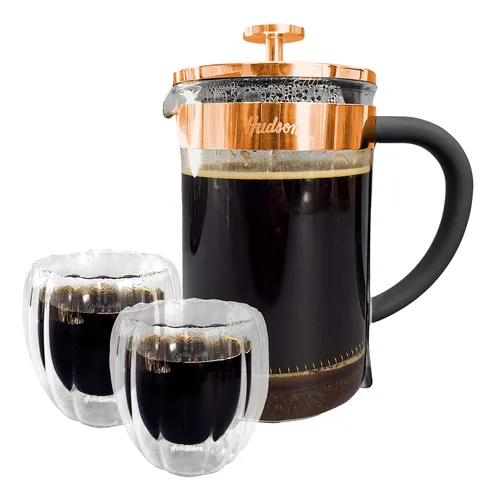 Set 3 Pz Cafetera Cobre 600 + 2 Tazas Termicas Hudson Bz3
