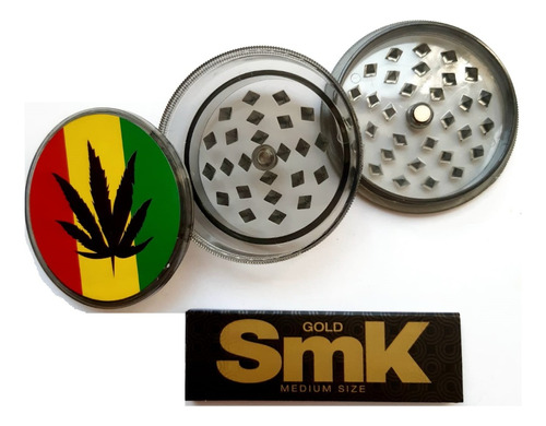 Combo Grinder Negro 3 Pcs + 1 Caja Cueros Papers Smoking Smk