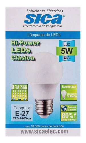 Imagen 4 de 5 de Lámpara Led Sica 5w - Clásica - Luz Fría - Bajo Consumo